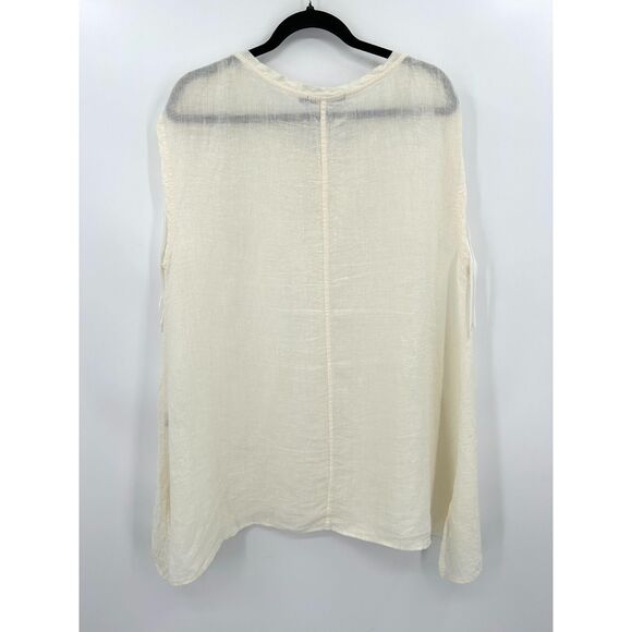 BEAU JOURS Ivory White 100% Linen Lagenlook Oversized Sleeveless Top Size Large - Picture 2 of 7